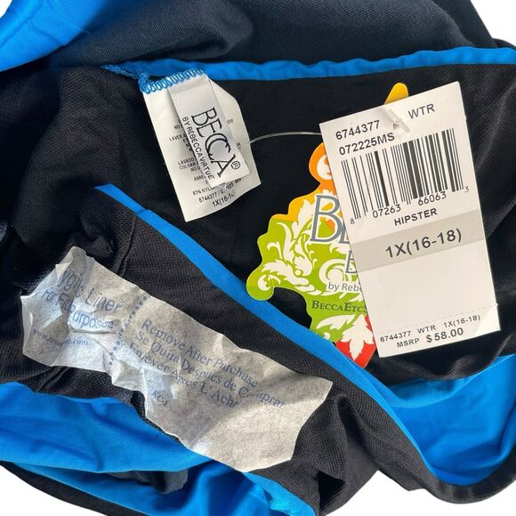 BECCA Plus 1X Hipster Bikini Bottom Blue NWT Strappy Swimwear Solid - Picture 2 of 5